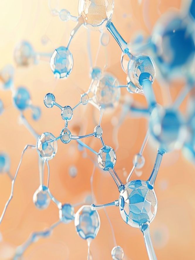 Schematische weergave van watermoleculen in cellen op blauwe achtergrond met visualisering van osmose